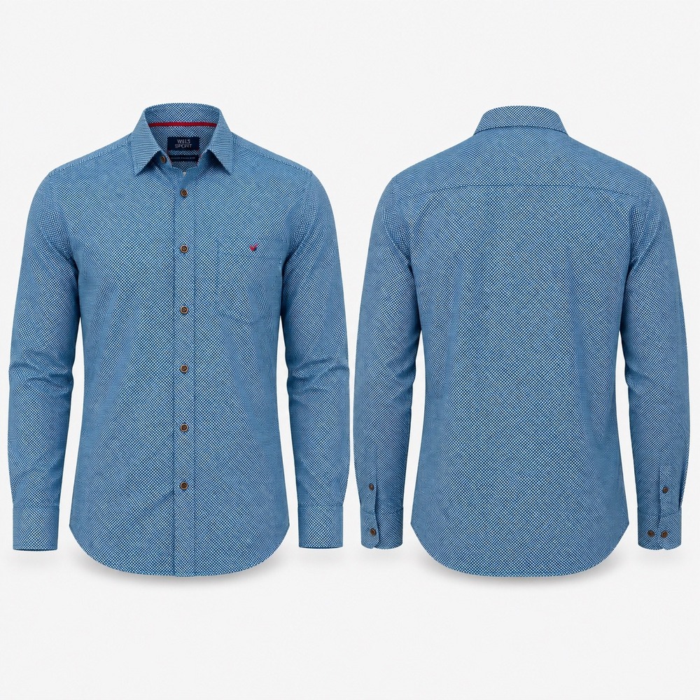 Blue Geometric Cotton Size 15 1/4 Button Down Shirt Preppy Classic Coastal